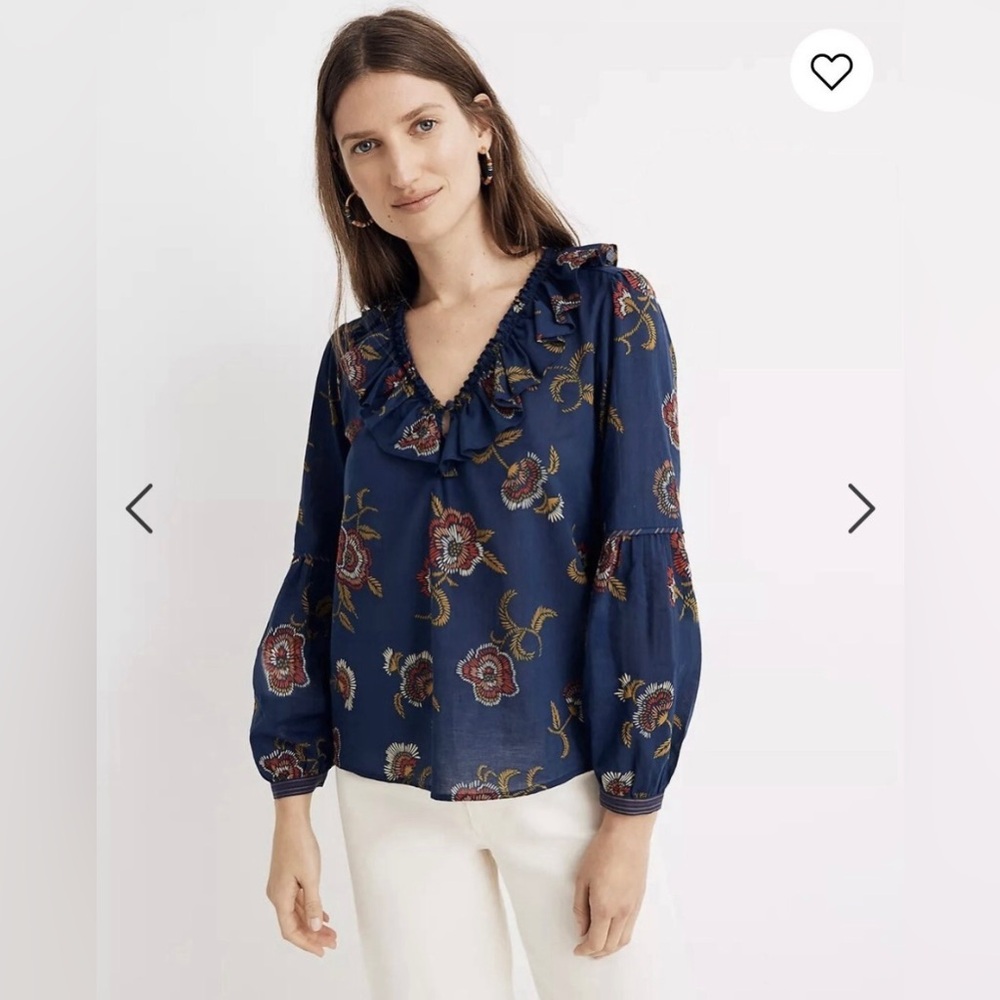 Madewell Floral Ruffle Blouse in Navy